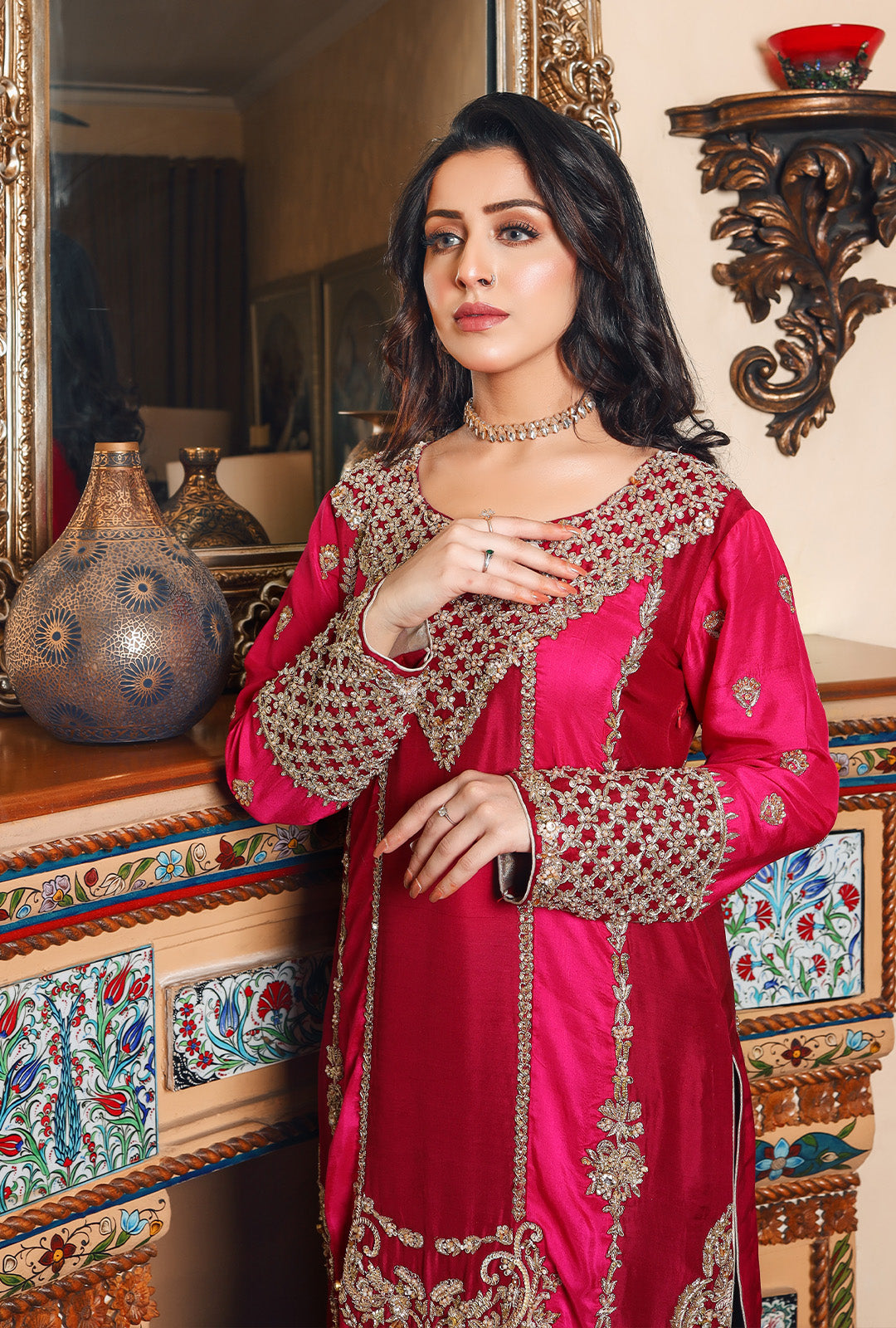 ROUGE & BRIGHT PINK SHIRT AND DUPPATA USC-139
