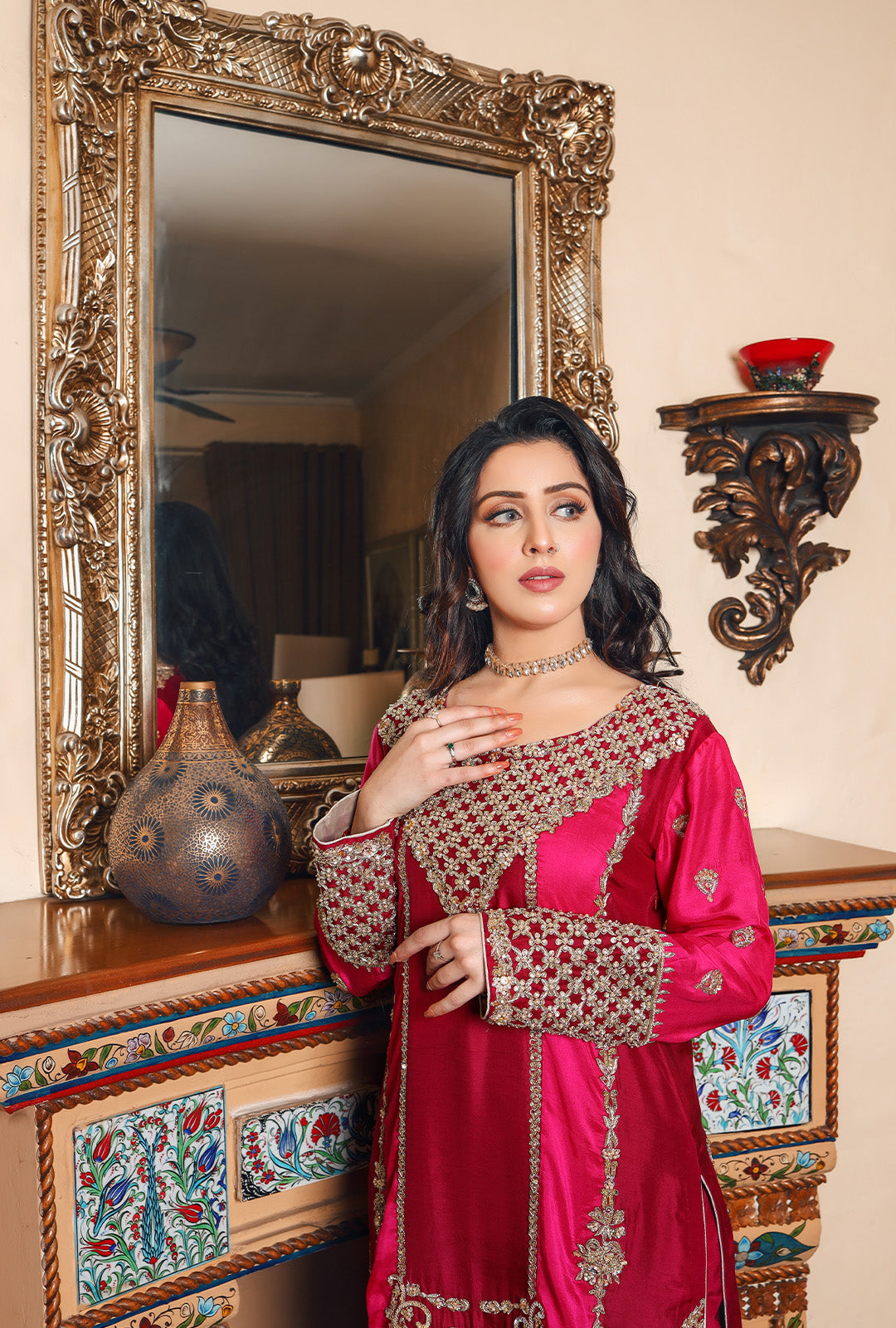 ROUGE & BRIGHT PINK SHIRT AND DUPPATA USC-139