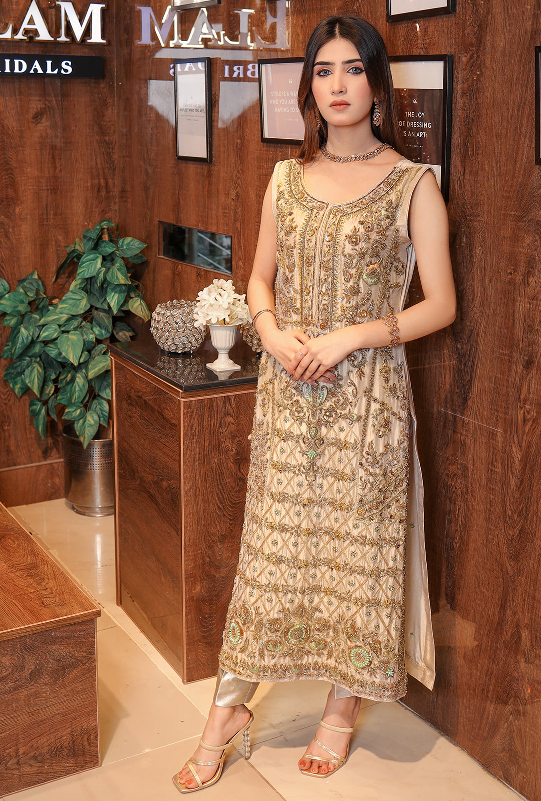 WARM IVORY RAW SILK SHIRT WITH HANDWORK - USC-129