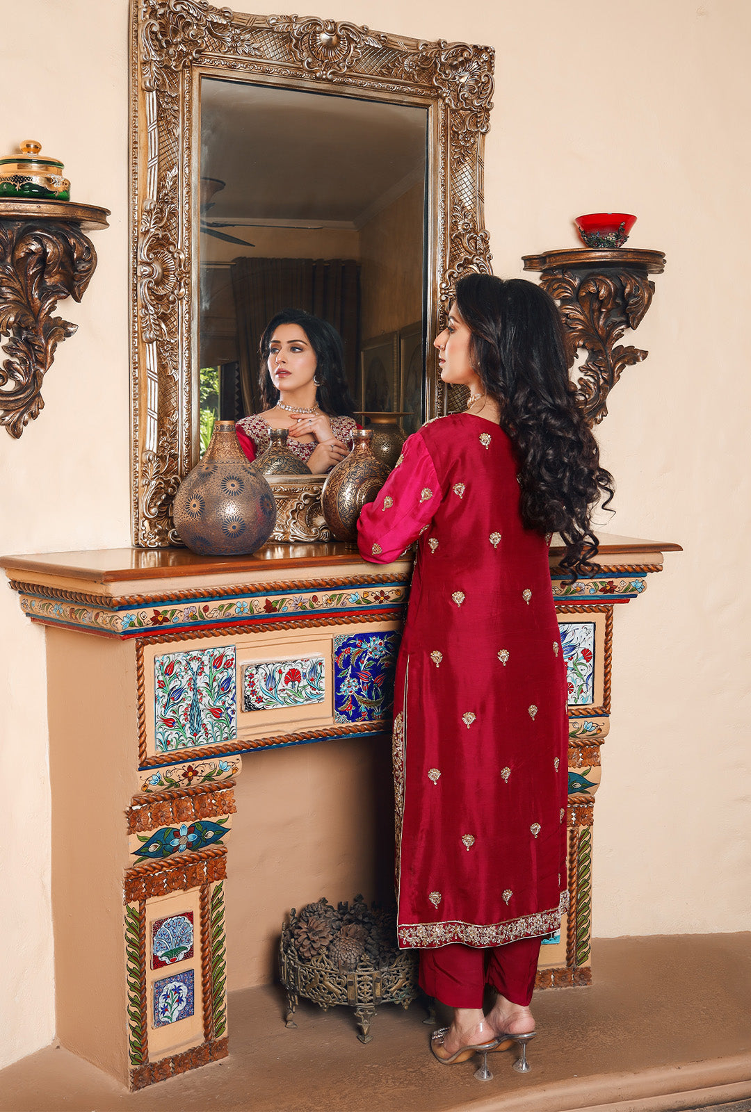 ROUGE & BRIGHT PINK SHIRT AND DUPPATA USC-139