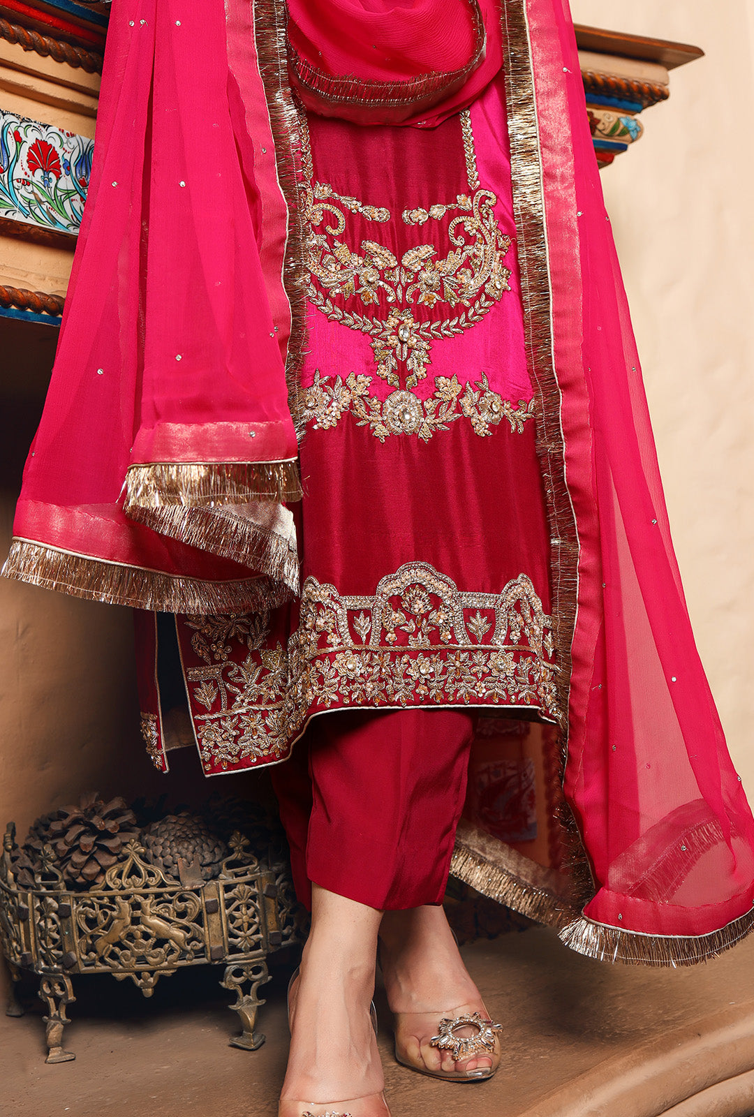 ROUGE & BRIGHT PINK SHIRT AND DUPPATA USC-139
