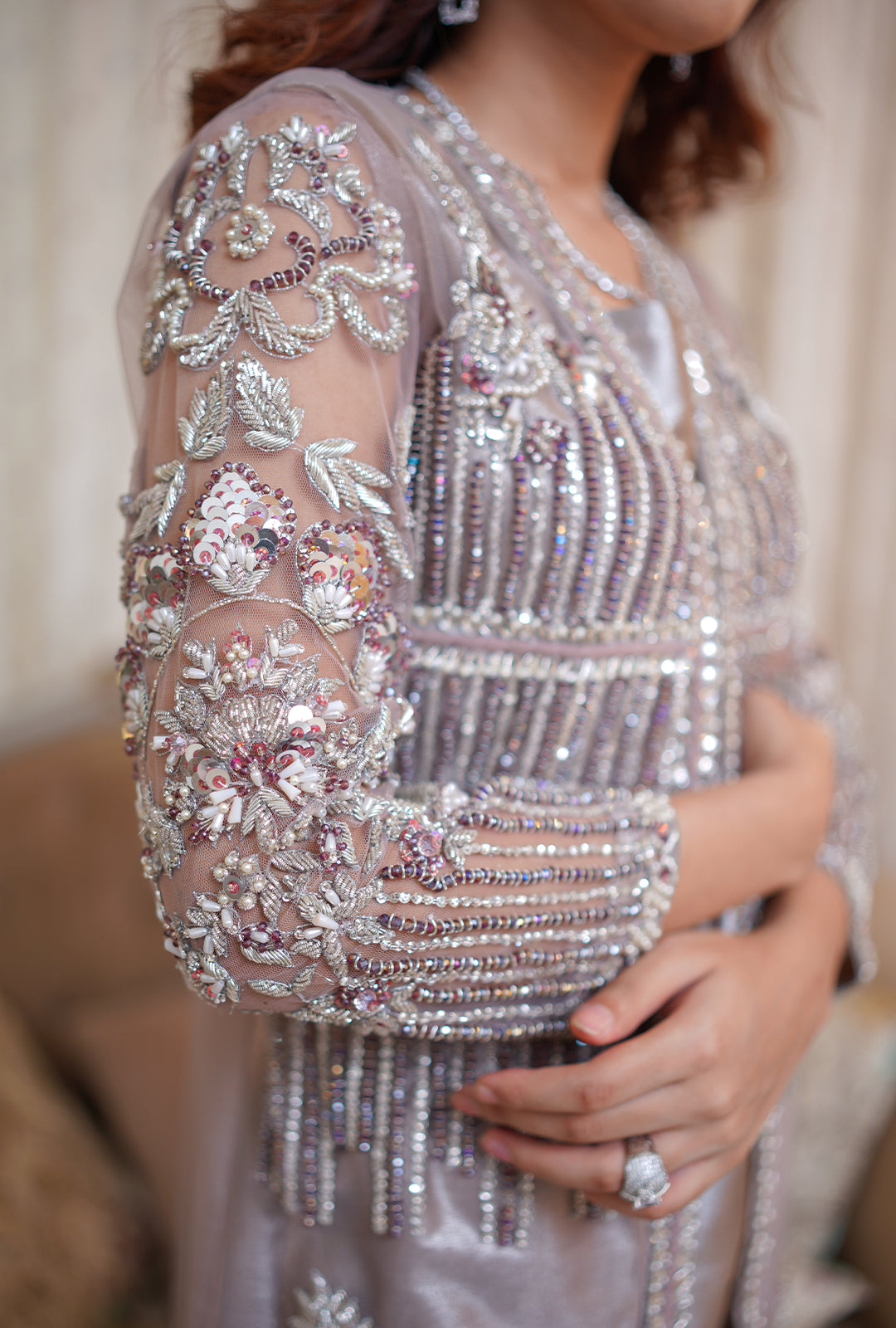 silver work dress Silver Beaded Sweetheart Mermaid Long Formal Dress with Slit Silver / 4 / Spandex