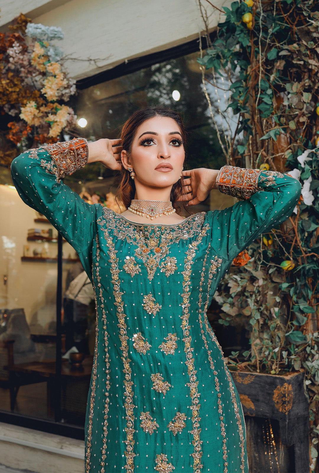 MISS PAKISTAN WEARING SEA GREEN RAW SILK SHIRT WITH HANDWORK USC-136