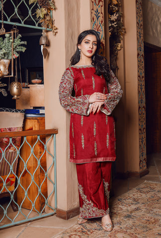 HEAVY SLEEVES RED SHIRT WITH HAND WORK TROUSER USC-138